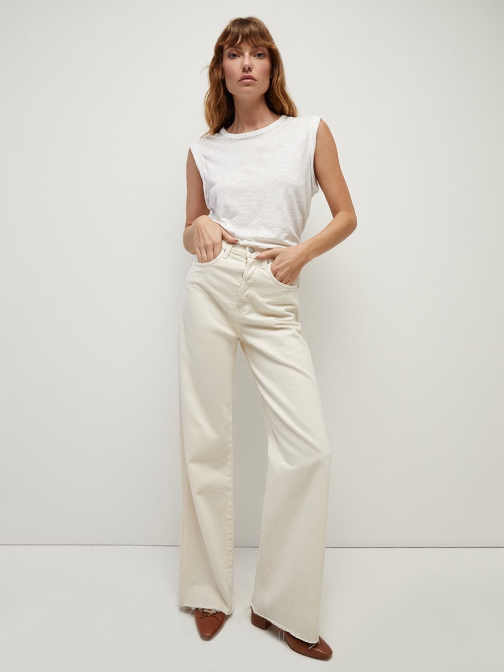 Veronica Beard Taylor Wide-Leg Jean Ecru size 26